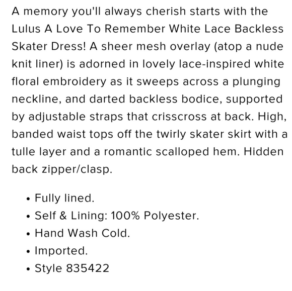 LULU'S♡  Lace Backless White Lace Backless Skater Dress - Picture 9 of 9